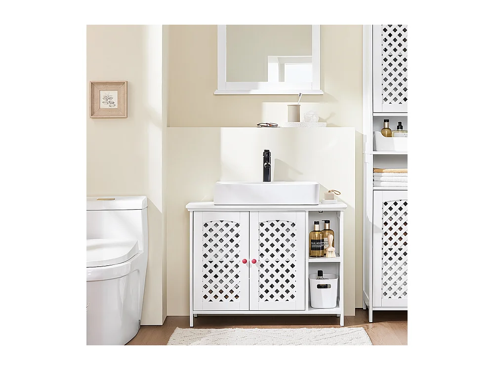 Meuble de Salle de Bain sous Vasque à 2 Portes, Niche Ouverte, MDF E1, Étagère Réglable