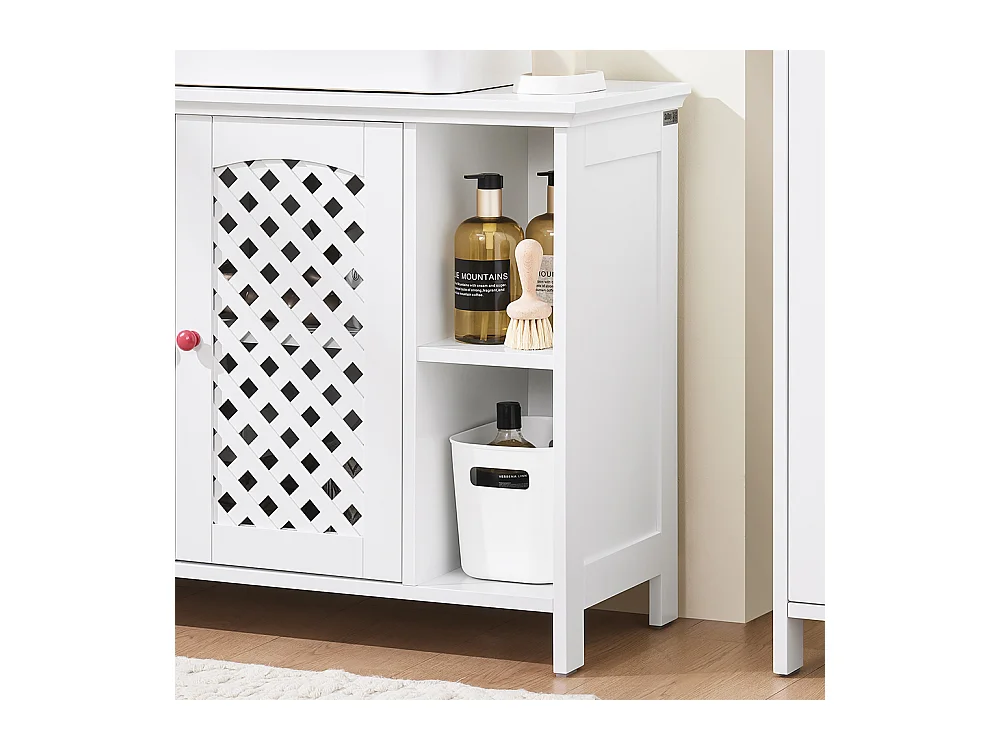 Meuble de Salle de Bain sous Vasque à 2 Portes, Niche Ouverte, MDF E1, Étagère Réglable