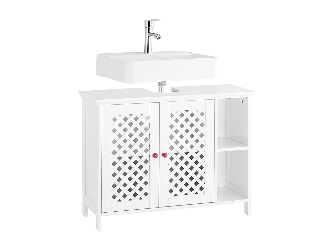 Meuble de Salle de Bain sous Vasque à 2 Portes, Niche Ouverte, MDF E1, Étagère Réglable