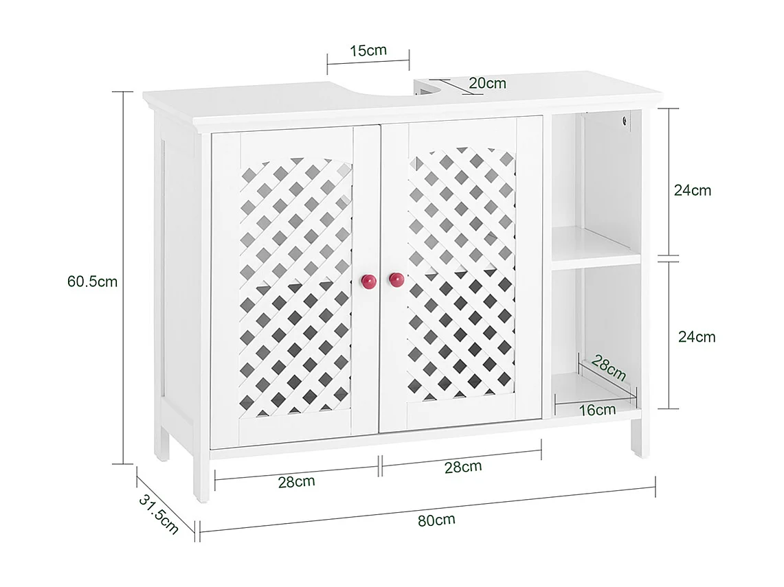 Meuble de Salle de Bain sous Vasque à 2 Portes, Niche Ouverte, MDF E1, Étagère Réglable