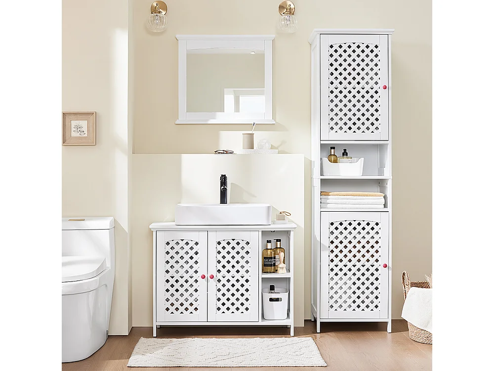 Meuble de Salle de Bain sous Vasque à 2 Portes, Niche Ouverte, MDF E1, Étagère Réglable