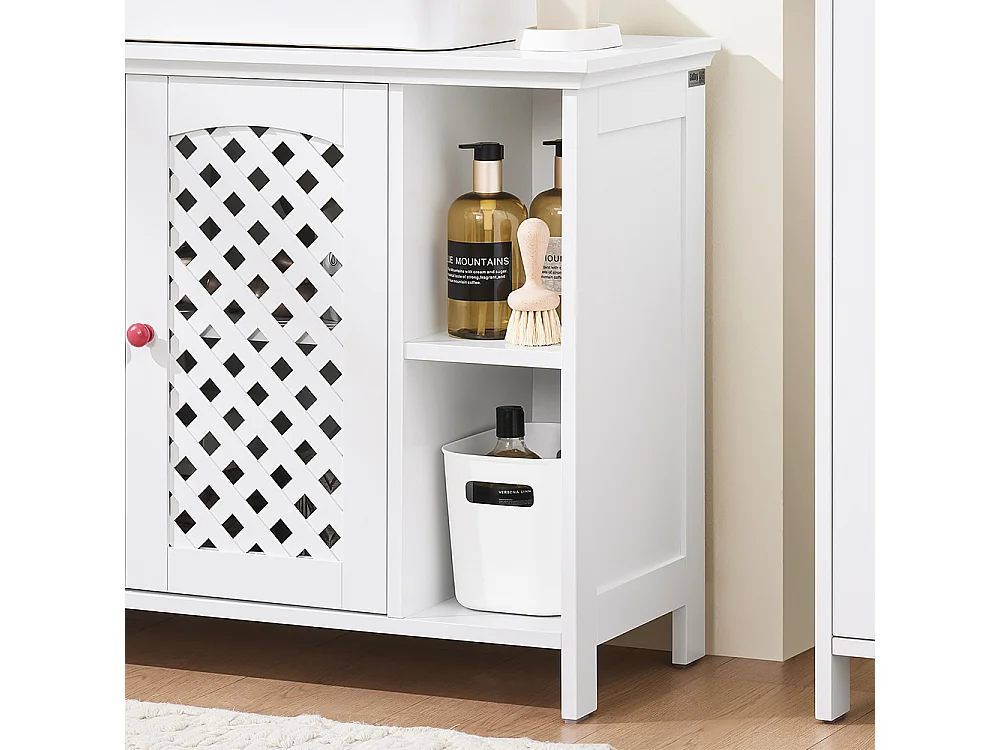 Meuble de Salle de Bain sous Vasque à 2 Portes, Niche Ouverte, MDF E1, Étagère Réglable