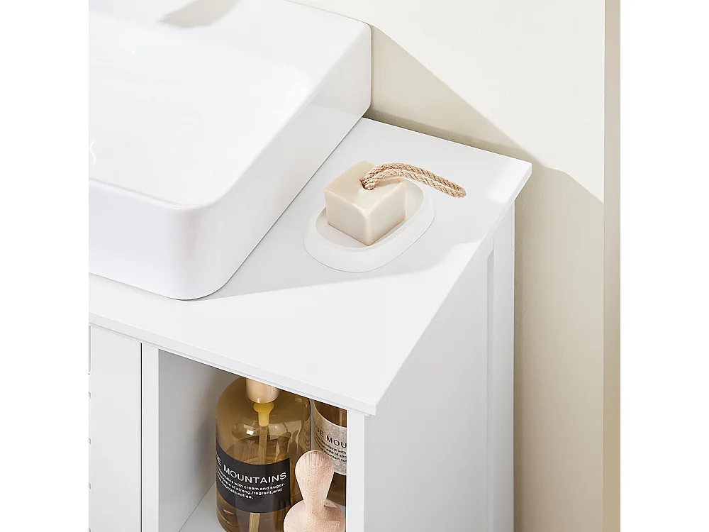 Meuble de Salle de Bain sous Vasque à 2 Portes, Niche Ouverte, MDF E1, Étagère Réglable