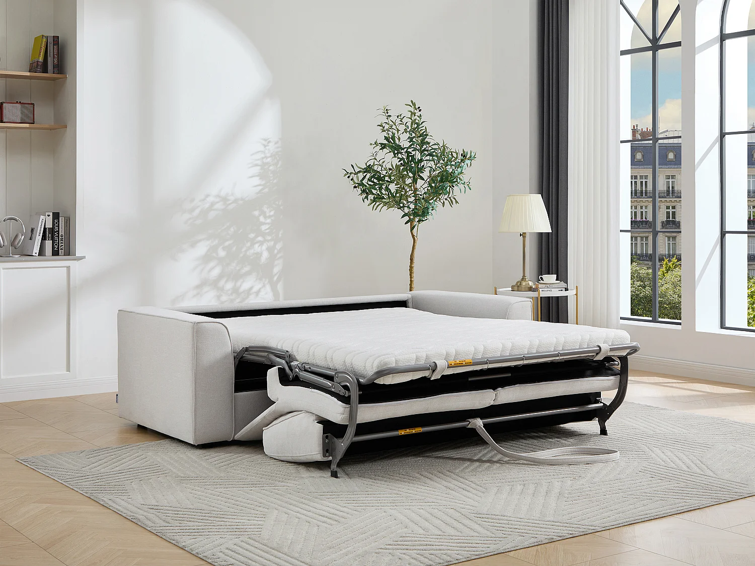 Canapé 3 places convertible express en tissu gris clair MOTETO