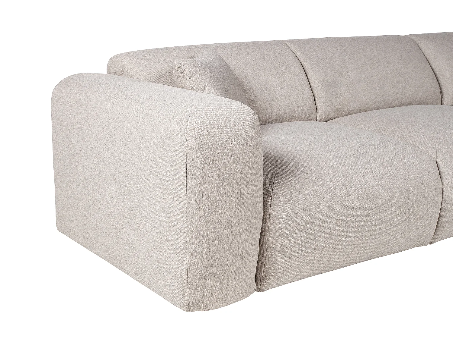 Grand canapé d'angle droit convertible express en tissu chiné beige - Matelas 16 cm mémoire de forme POGNI