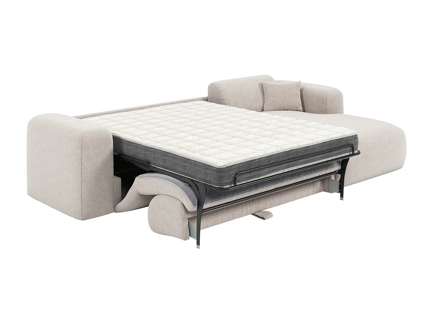 Grand canapé d'angle droit convertible express en tissu chiné beige - Matelas 16 cm mémoire de forme POGNI