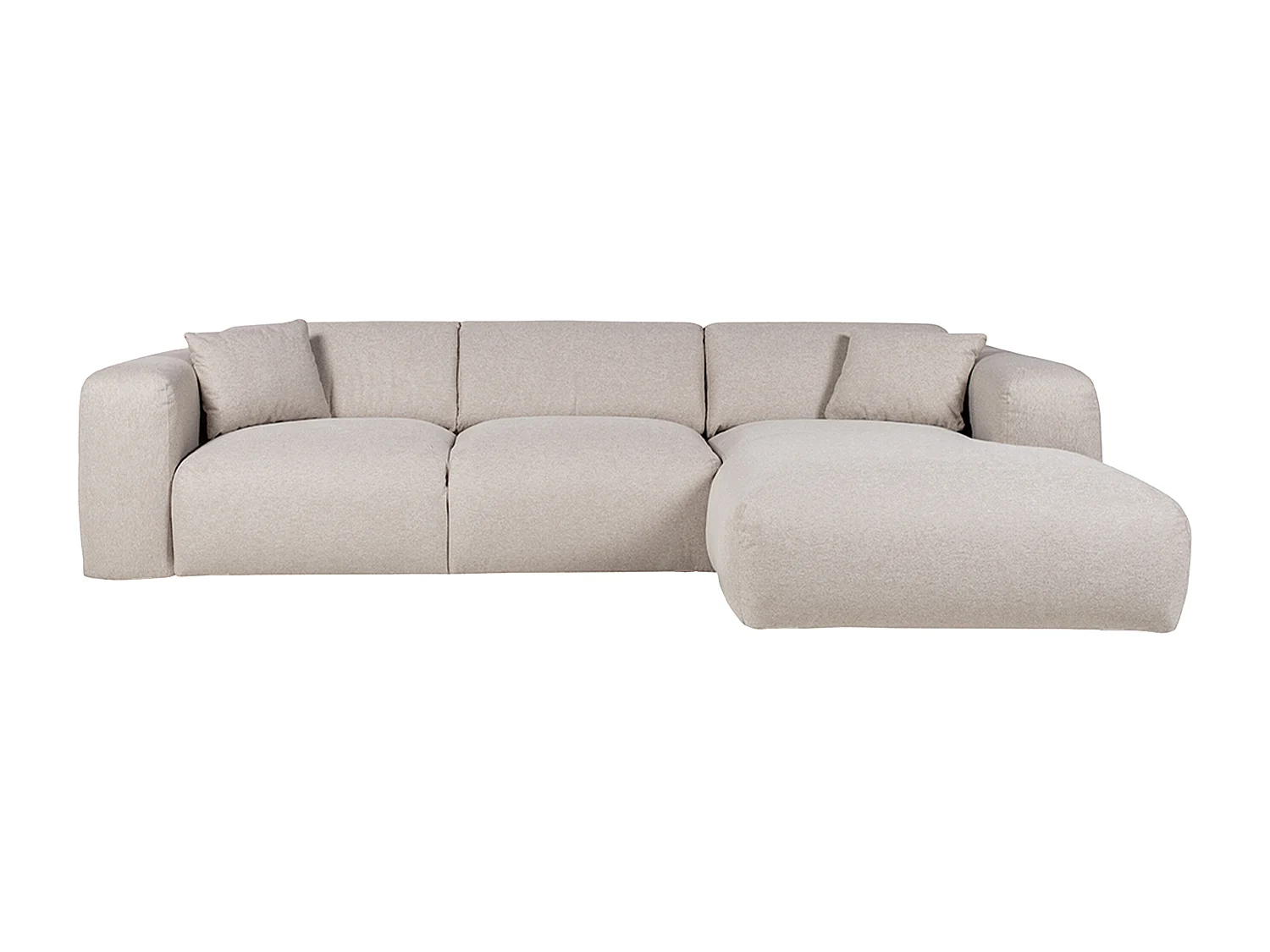 Grand canapé d'angle droit convertible express en tissu chiné beige - Matelas 16 cm mémoire de forme POGNI