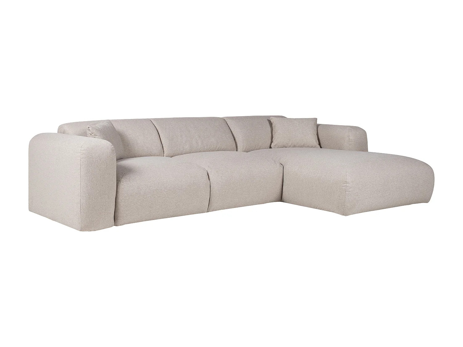 Grand canapé d'angle droit convertible express en tissu chiné beige - Matelas 16 cm mémoire de forme POGNI