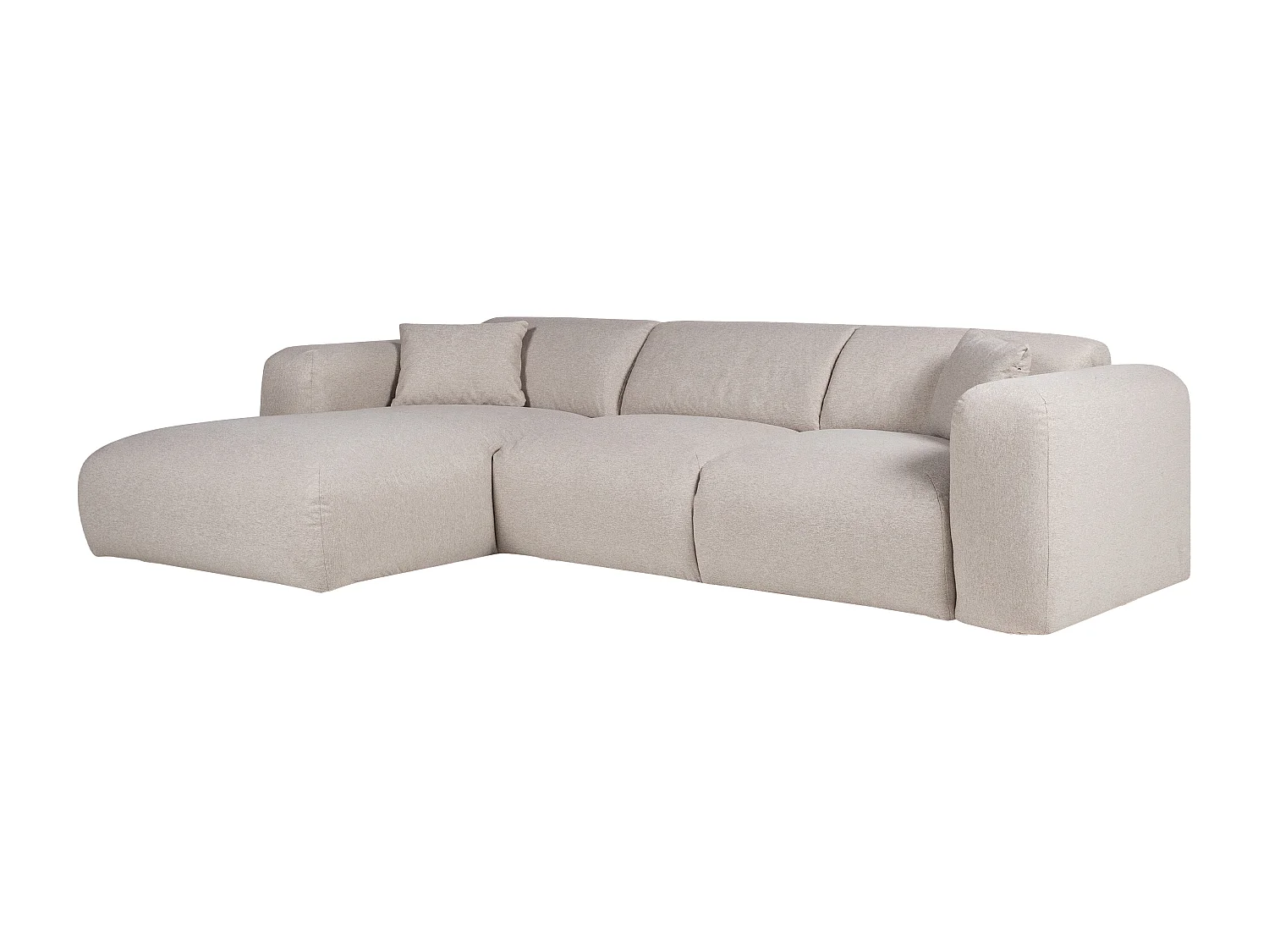 Grand canapé d'angle gauche convertible express en tissu chiné beige - Matelas 16 cm mémoire de forme POGNI