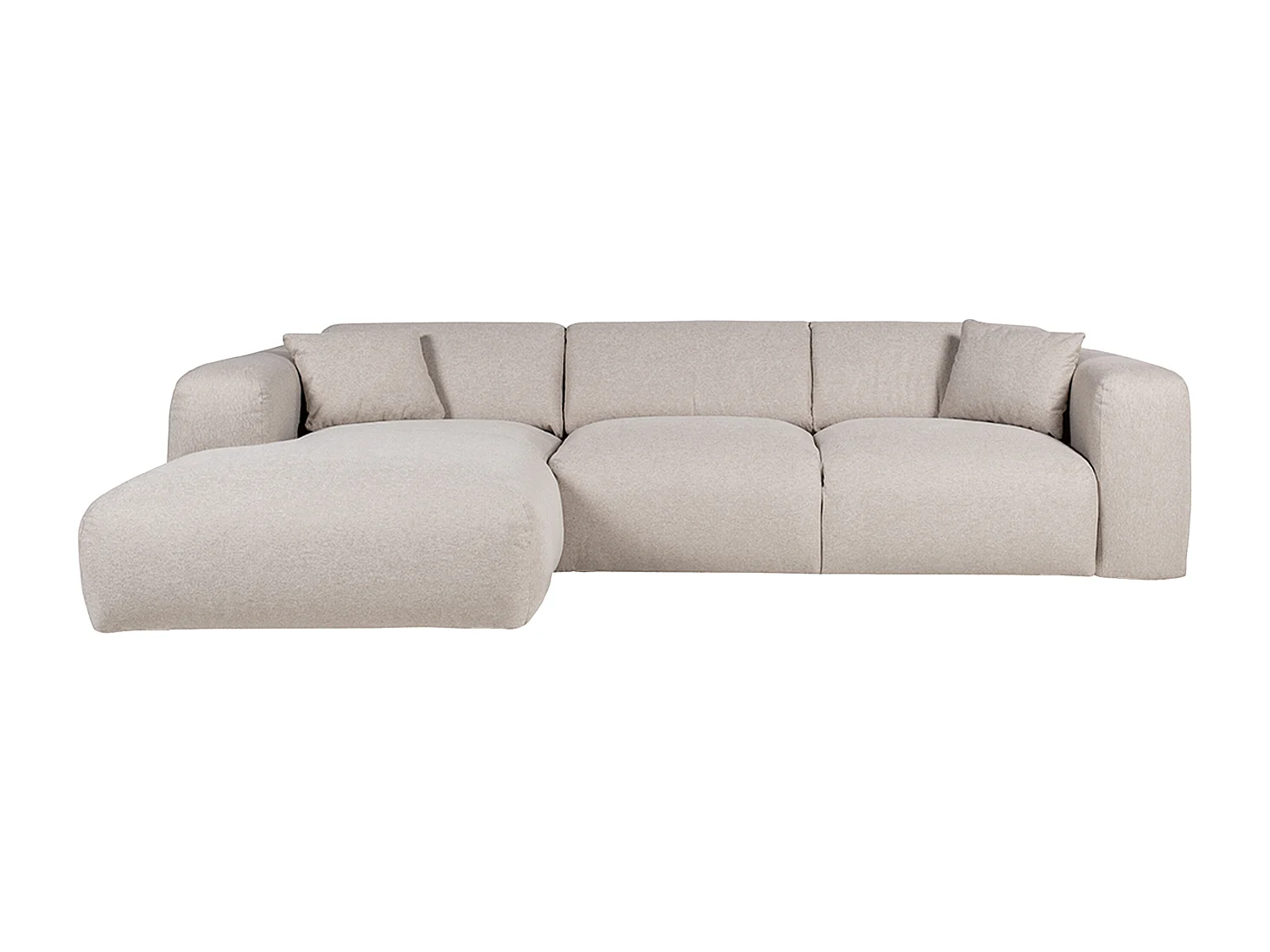 Grand canapé d'angle gauche convertible express en tissu chiné beige - Matelas 16 cm mémoire de forme POGNI