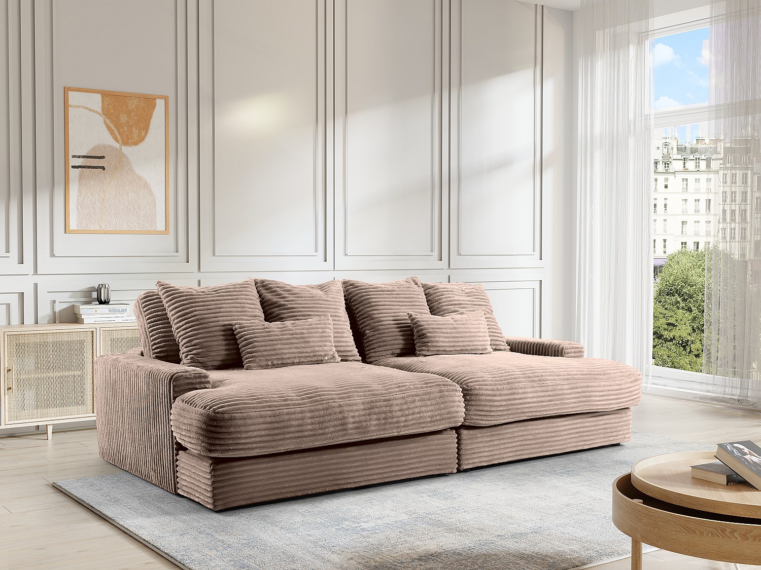 4-Sitzer-Sofa – bequeme tiefe Sitzfläche – grober Cordstoff – Taupe – CALAZ günstig online kaufen