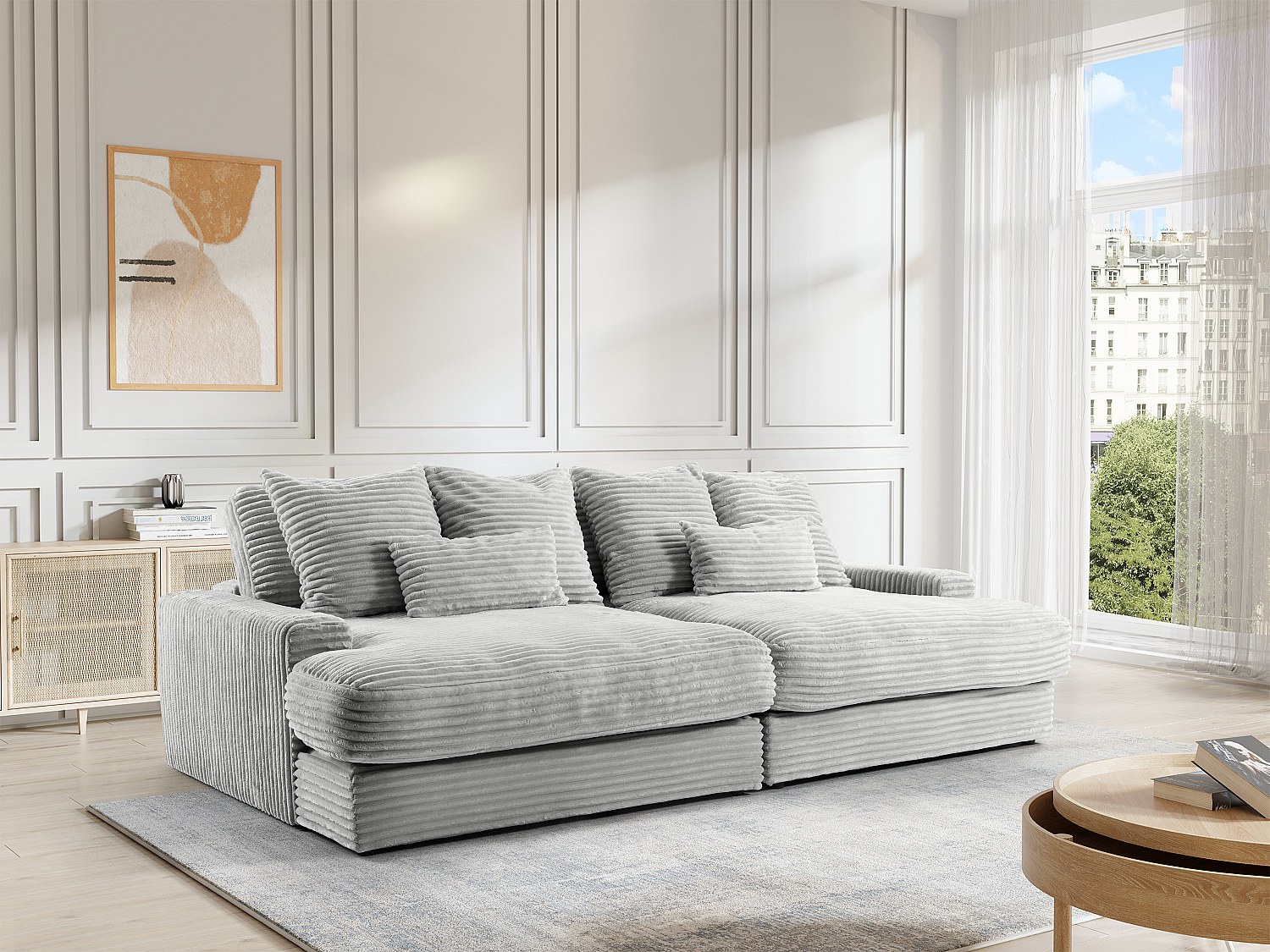 4-Sitzer-Sofa – bequeme tiefe Sitzfläche – grober Cordstoff – Grau – CALAZO günstig online kaufen