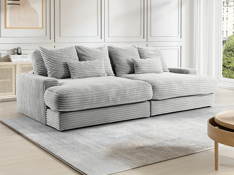 Canapé 4 places confort assise profonde en velours côtelé grosses côtes gris CALAZO de Pascal Morabito