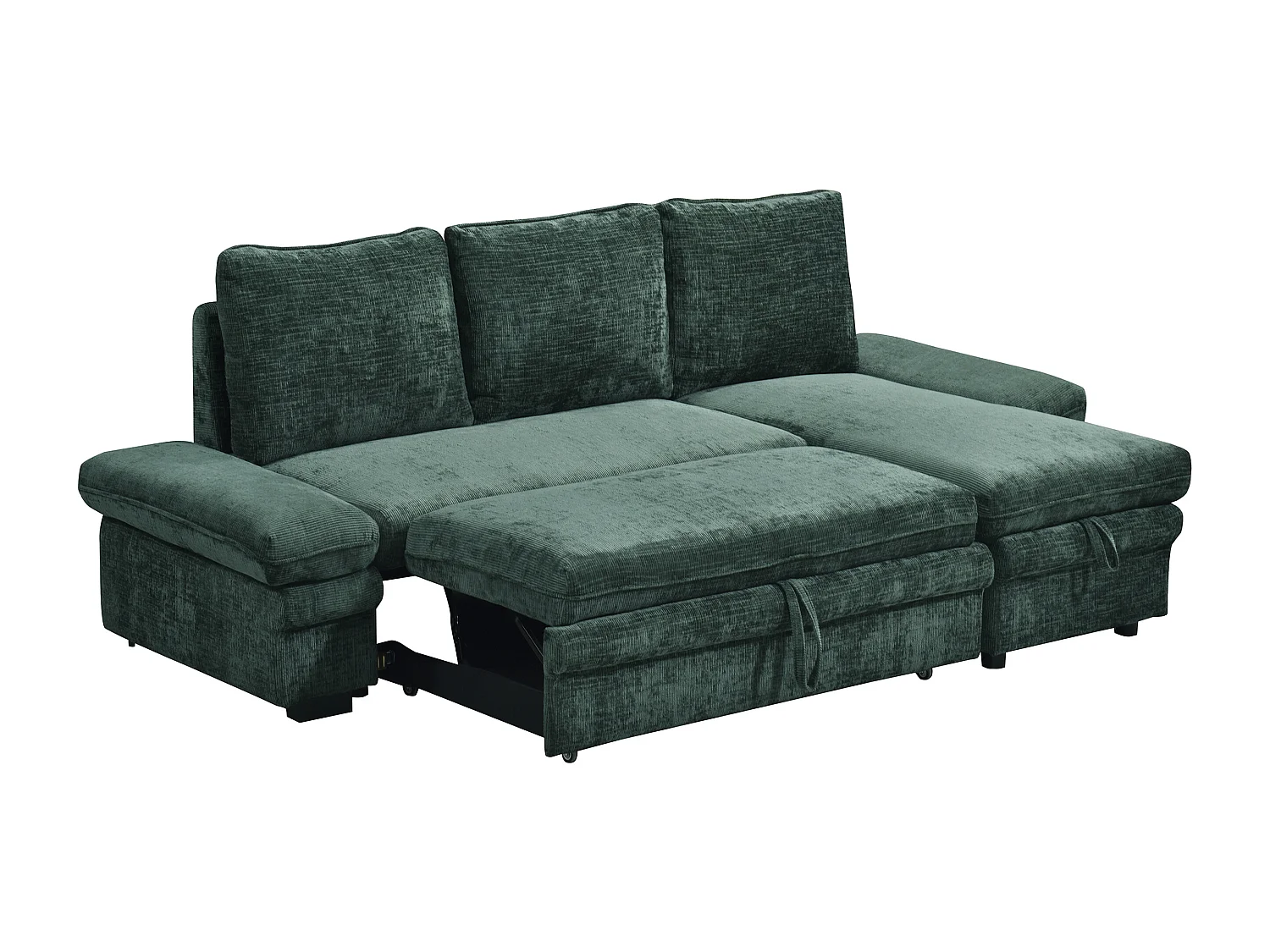 Canapé d'angle convertible et réversible en tissu chenille vert SIVIARA
