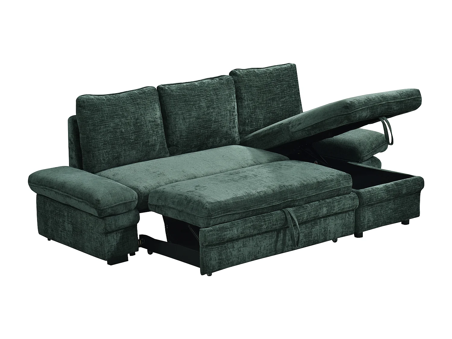 Canapé d'angle convertible et réversible en tissu chenille vert SIVIARA