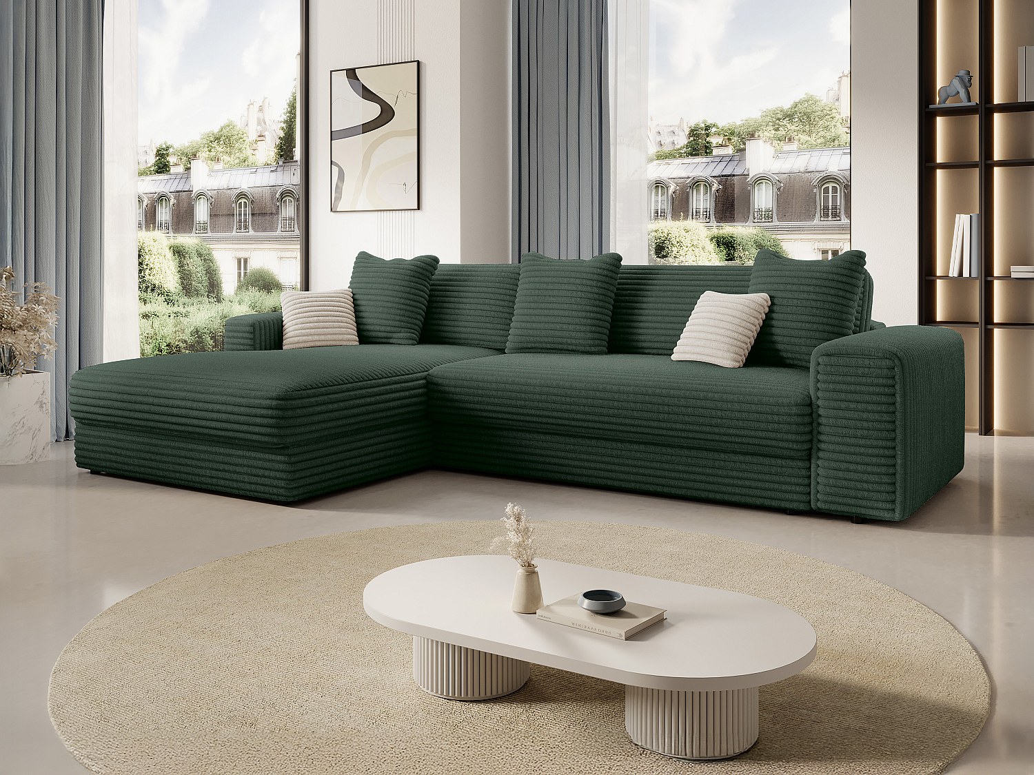 Vente-unique Ecksofa – Ecke Links – Grob Gerippter Cord – Tannengrün – Calazo Von Pascal Morabito