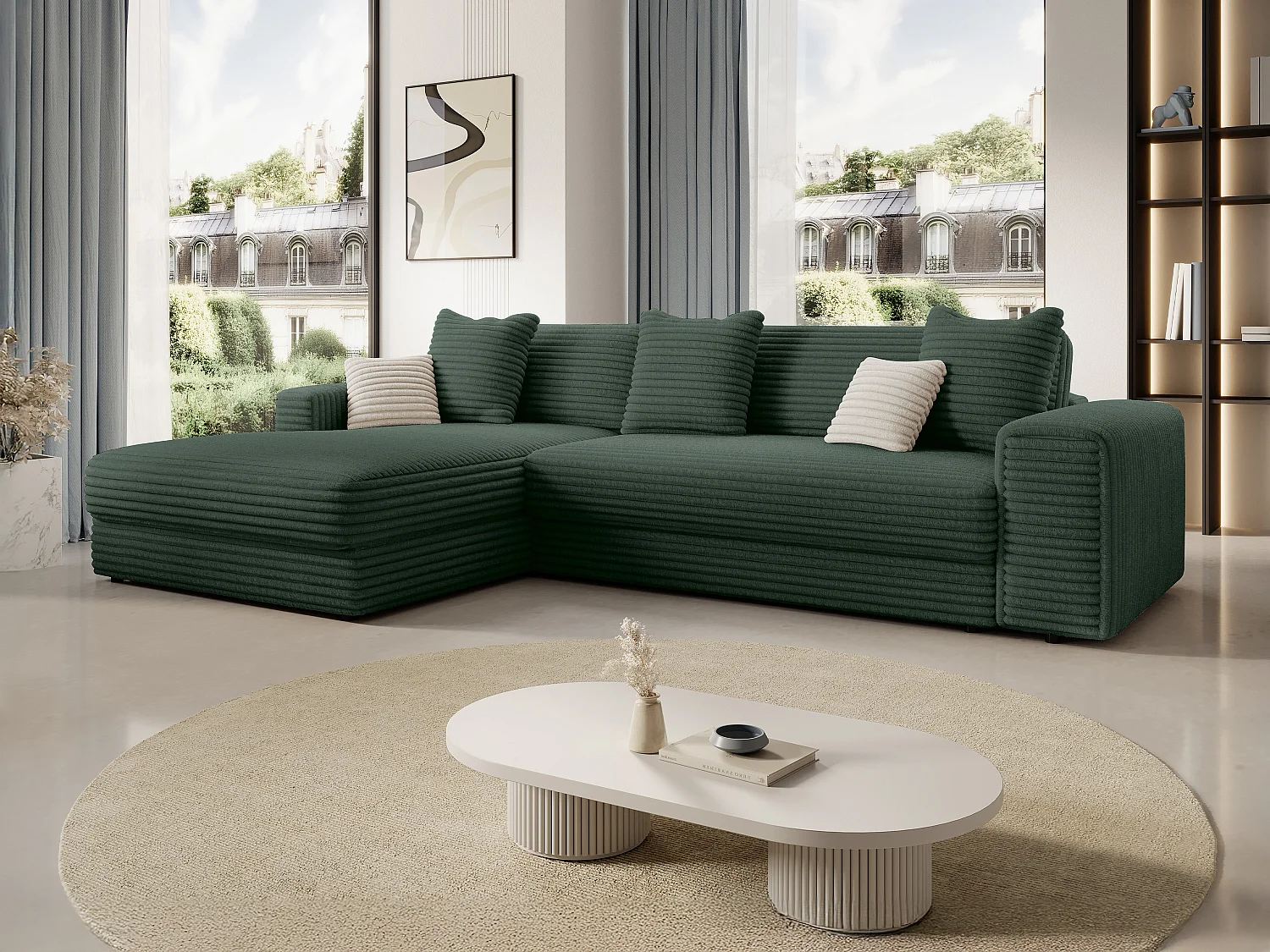 Ecksofa 5 Sitzer Ecke Links Grob Gerippter Cord Tannengr n 