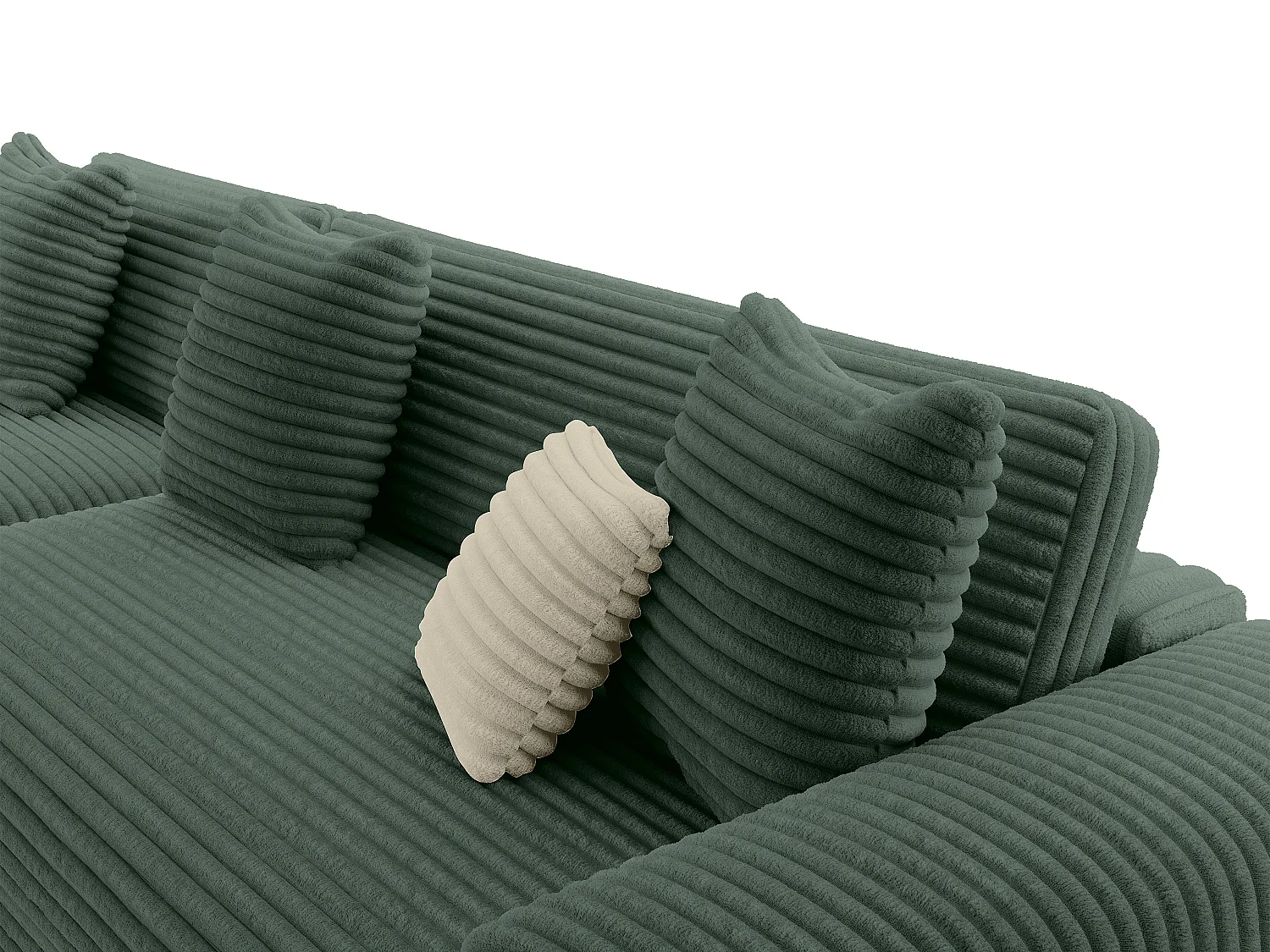 Canapé d'angle gauche en velours côtelé grosses côtes vert sapin CALAZO de Pascal Morabito