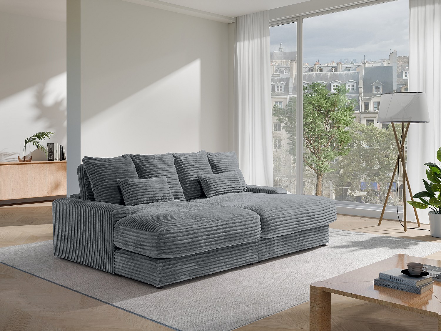 3-Sitzer-Sofa – bequeme tiefe Sitzfläche – grober Cordstoff – Anthrazitgrau günstig online kaufen