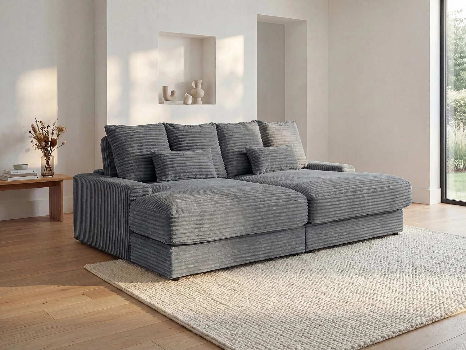 Sofá de 3 plazas confort asiento profundo de pana gruesa gris antracita CALAZO de Pascal Morabito