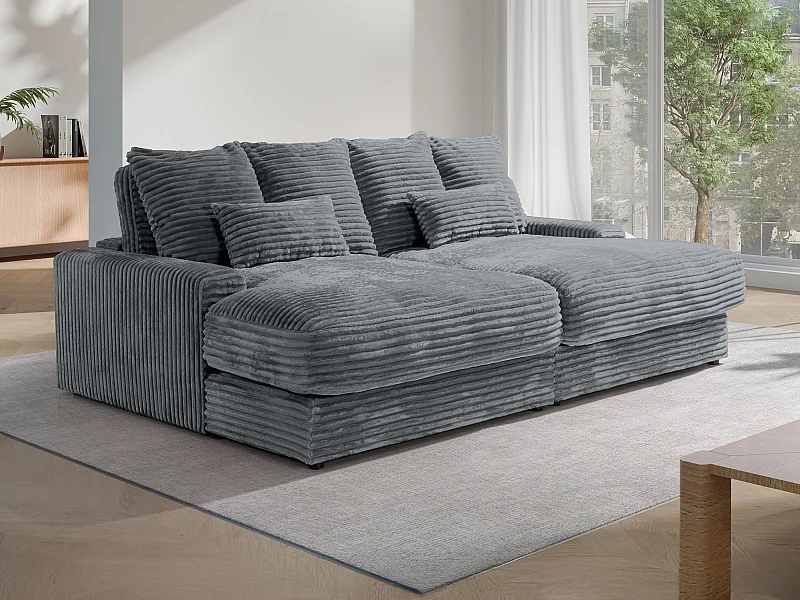 Canapé 3 places confort assise profonde en velours côtelé grosses côtes gris anthracite CALAZO de Pascal Morabito