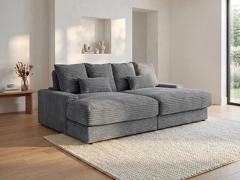 Canapé 3 places confort assise profonde en velours côtelé grosses côtes gris anthracite CALAZO