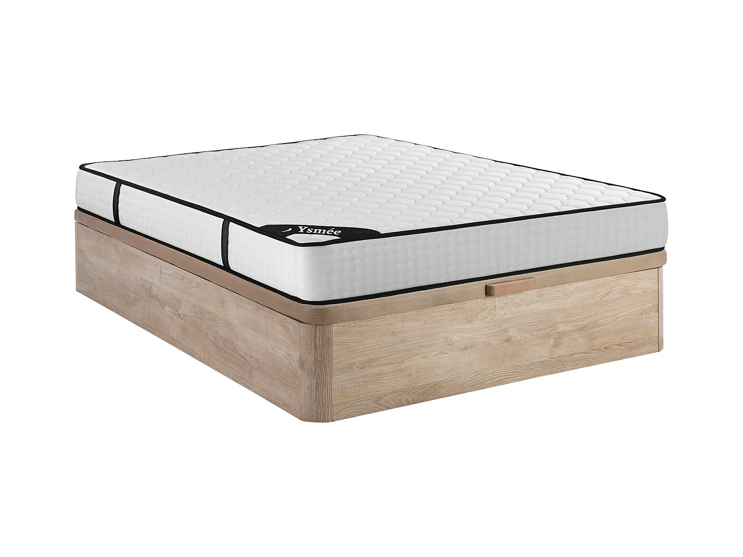 Ensemble 160 x 200 cm sommier coffre naturel clair + matelas ressorts ensachés 7 zones et mémoire de forme ép.22cm - LUREAN de YSMÉE