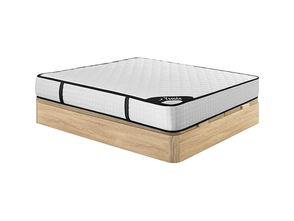 Ensemble 180 x 200 cm sommier coffre naturel clair + matelas ressorts ensachés 7 zones et mémoire de forme ép.22cm - LUREAN de YSMÉE
