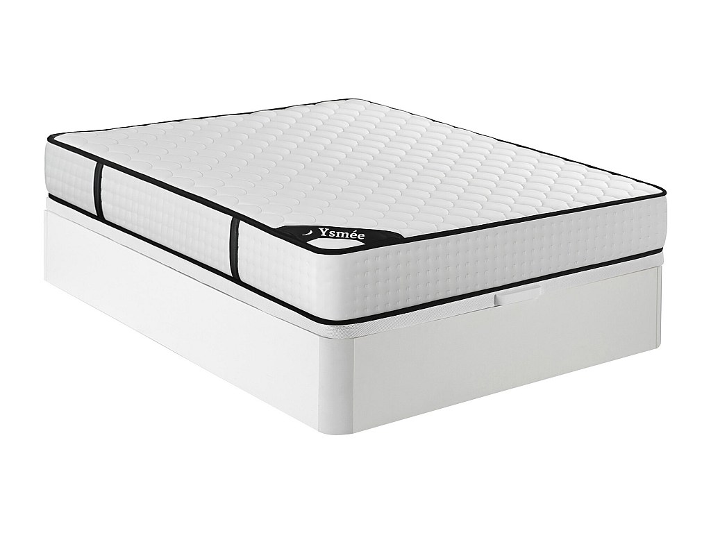 Ensemble 160 x 200 cm sommier coffre blanc + matelas ressorts ensachés 7 zones et mémoire de forme ép.22cm - LUREAN de YSMÉE