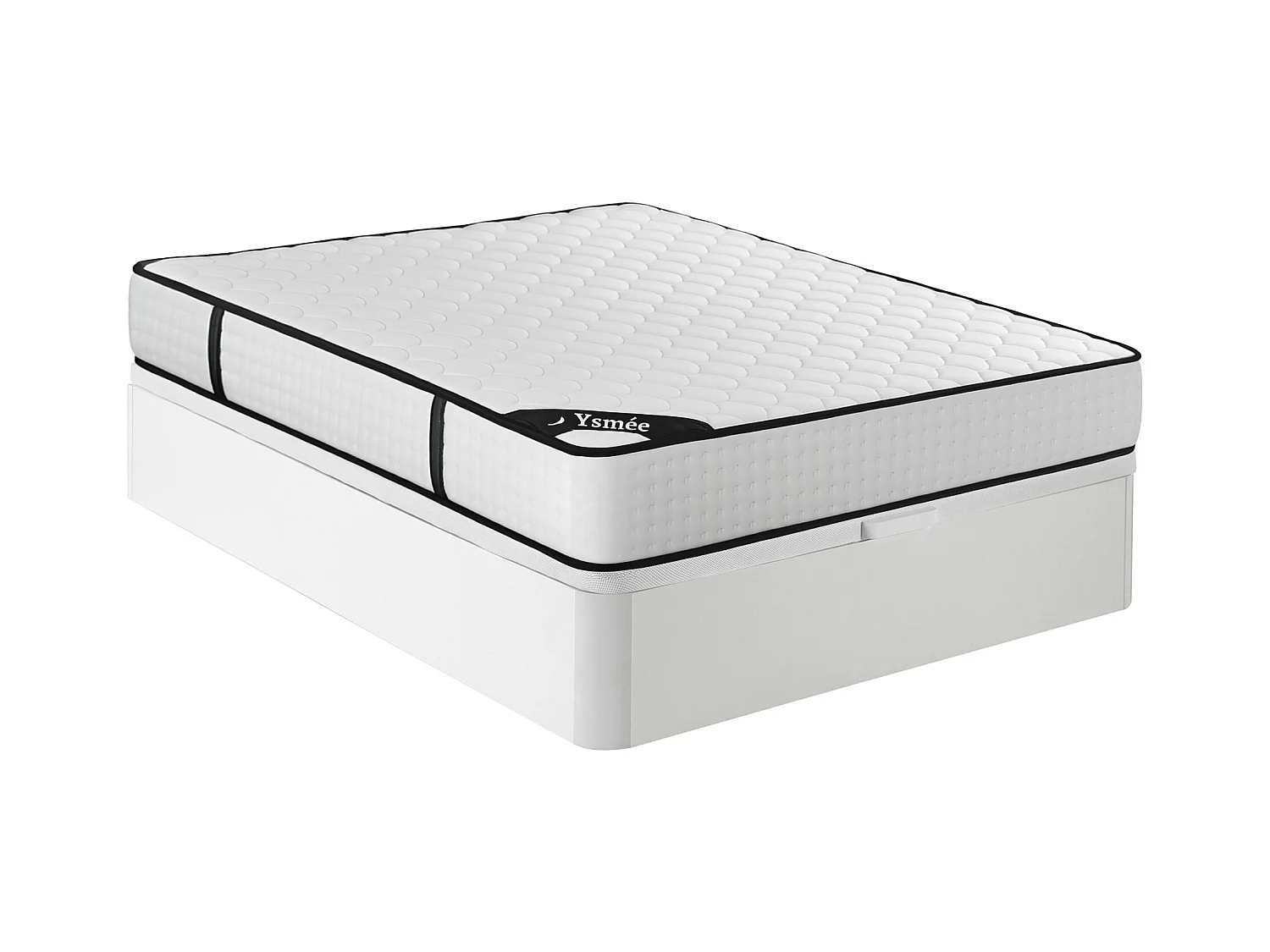 Ensemble 160 x 200 cm sommier coffre blanc + matelas ressorts ensachés 7 zones et mémoire de forme ép.22cm - LUREAN de YSMÉE