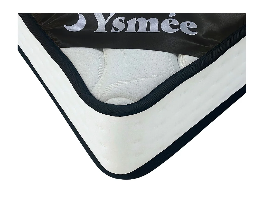 Ensemble 160 x 200 cm sommier coffre blanc + matelas ressorts ensachés 7 zones et mémoire de forme ép.22cm - LUREAN de YSMÉE