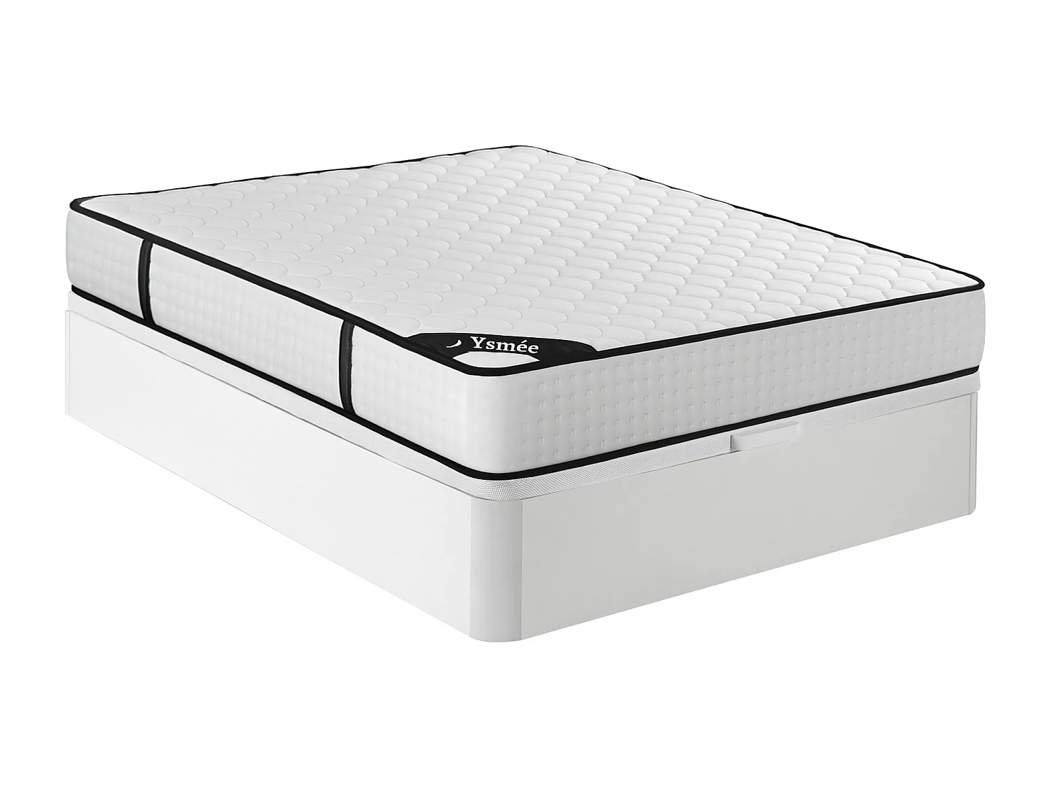 Ensemble 160 x 200 cm sommier coffre blanc + matelas ressorts ensachés 7 zones et mémoire de forme ép.22cm - LUREAN de YSMÉE