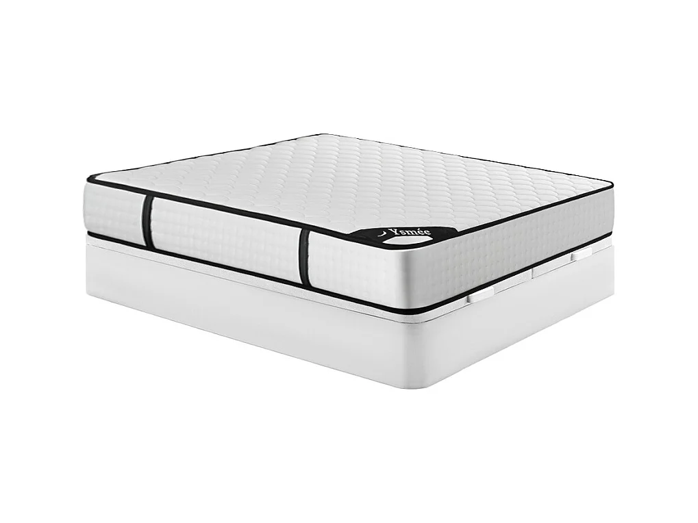 Ensemble 180 x 200 cm sommier coffre blanc + matelas ressorts ensachés 7 zones et mémoire de forme ép.22cm - LUREAN de YSMÉE