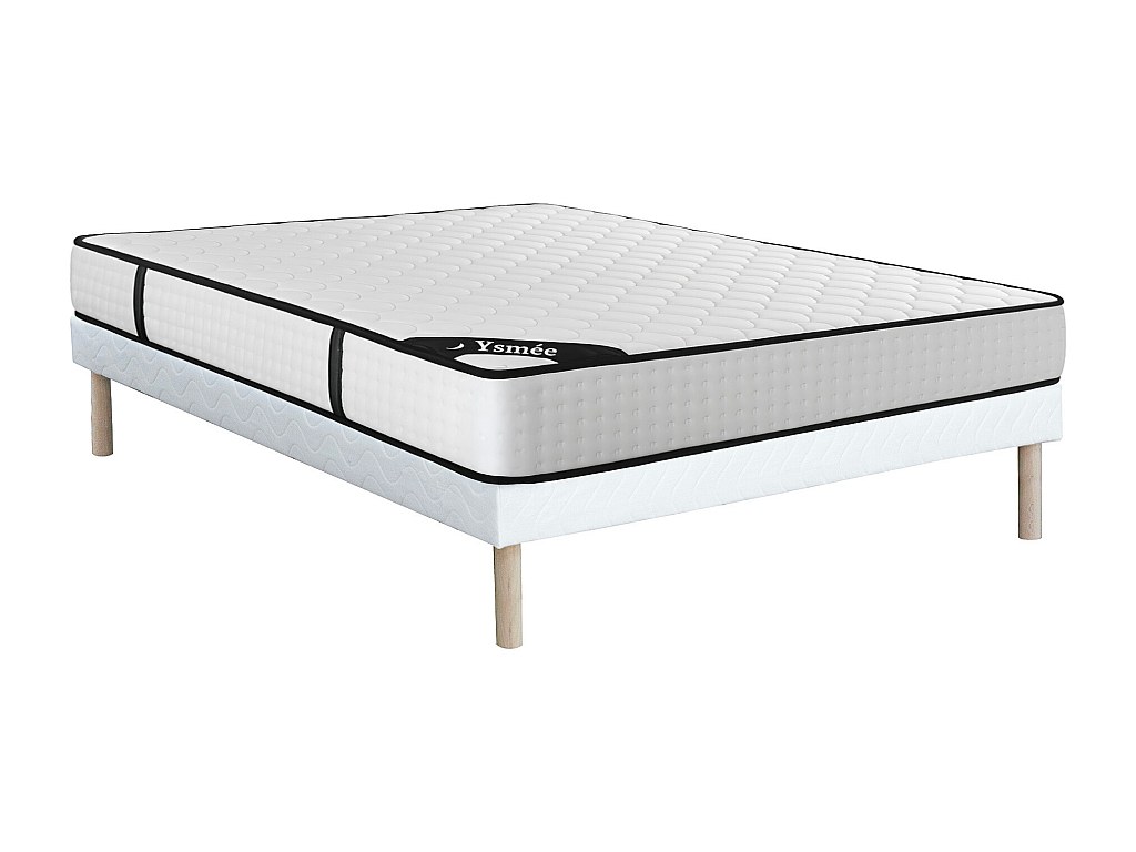 Ensemble 140 x 190 cm sommier tapissier + matelas ressorts ensachés 7 zones et mémoire de forme ép.22cm - LUREAN de YSMÉE