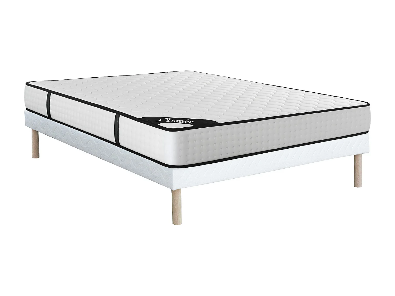 Ensemble 140 x 190 cm sommier tapissier + matelas ressorts ensachés 7 zones et mémoire de forme ép.22cm - LUREAN de YSMÉE