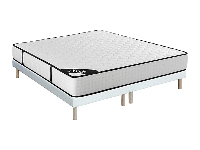 Ensemble 180 x 200 cm sommier tapissier + matelas ressorts ensachés 7 zones et mémoire de forme ép.22cm - LUREAN de YSMÉE