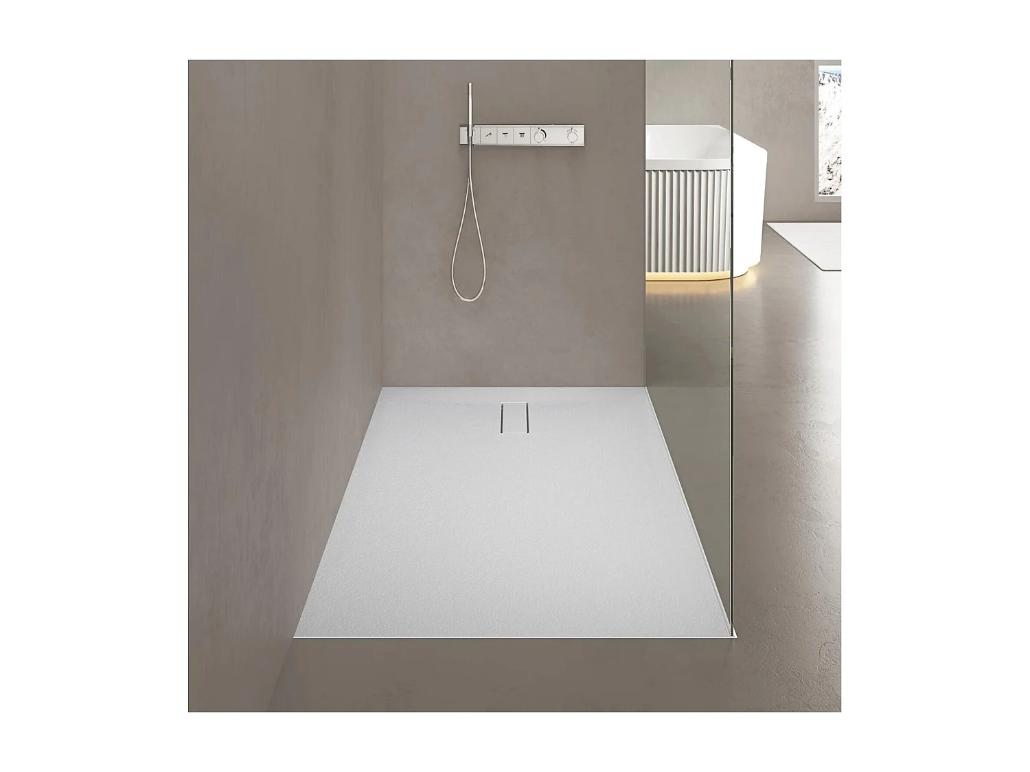 Plato de ducha SOMA extraplano efecto piedra blanco 120x90