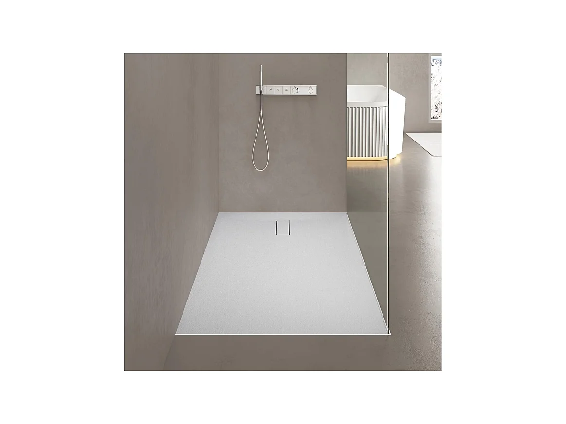 Plato de ducha SOMA extraplano efecto piedra blanco 120x90