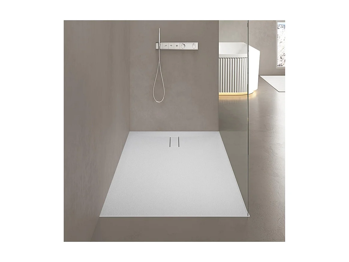 Plato de ducha SOMA extraplano efecto piedra blanco 120x90