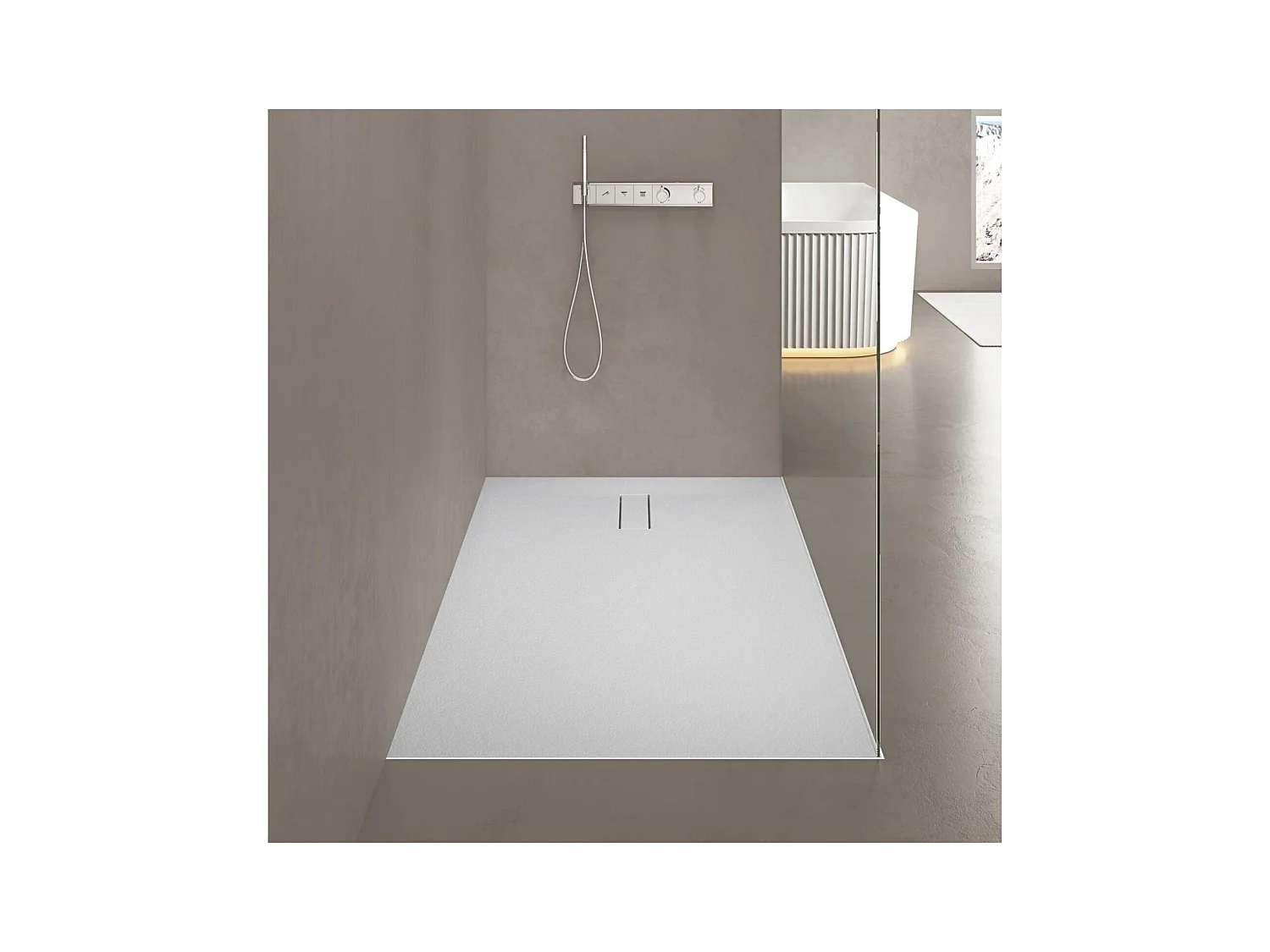 Plato de ducha SOMA extraplano efecto piedra blanco 90x90