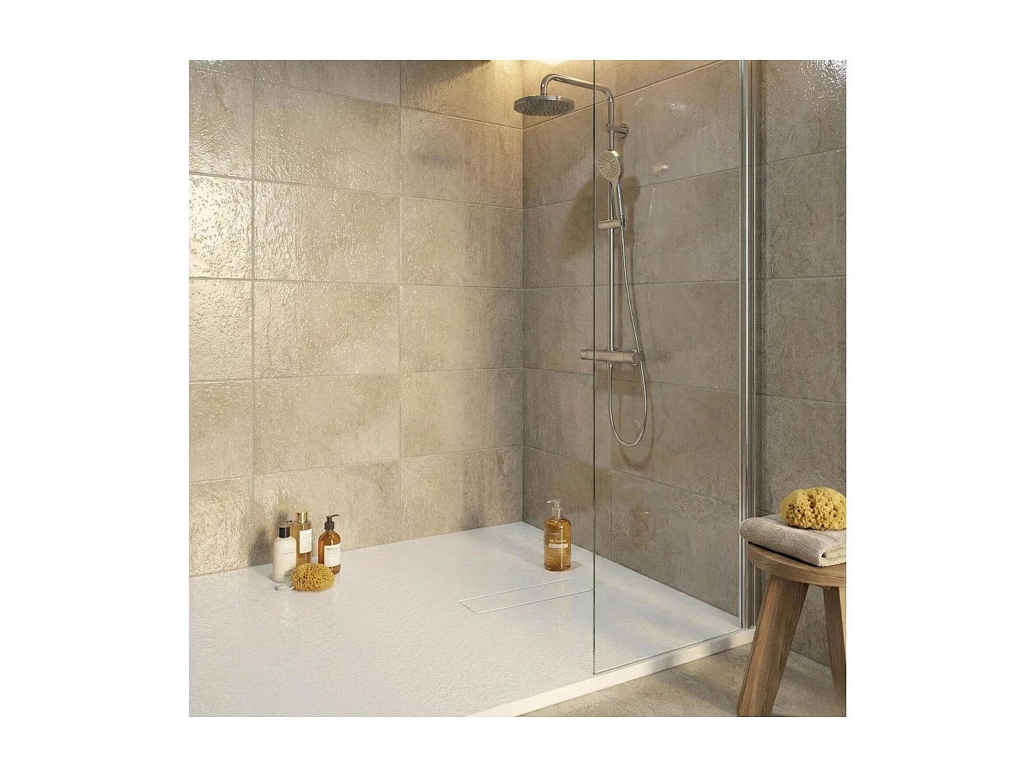 Receveur de douche aspect pierre extra-plat blanc SOMA