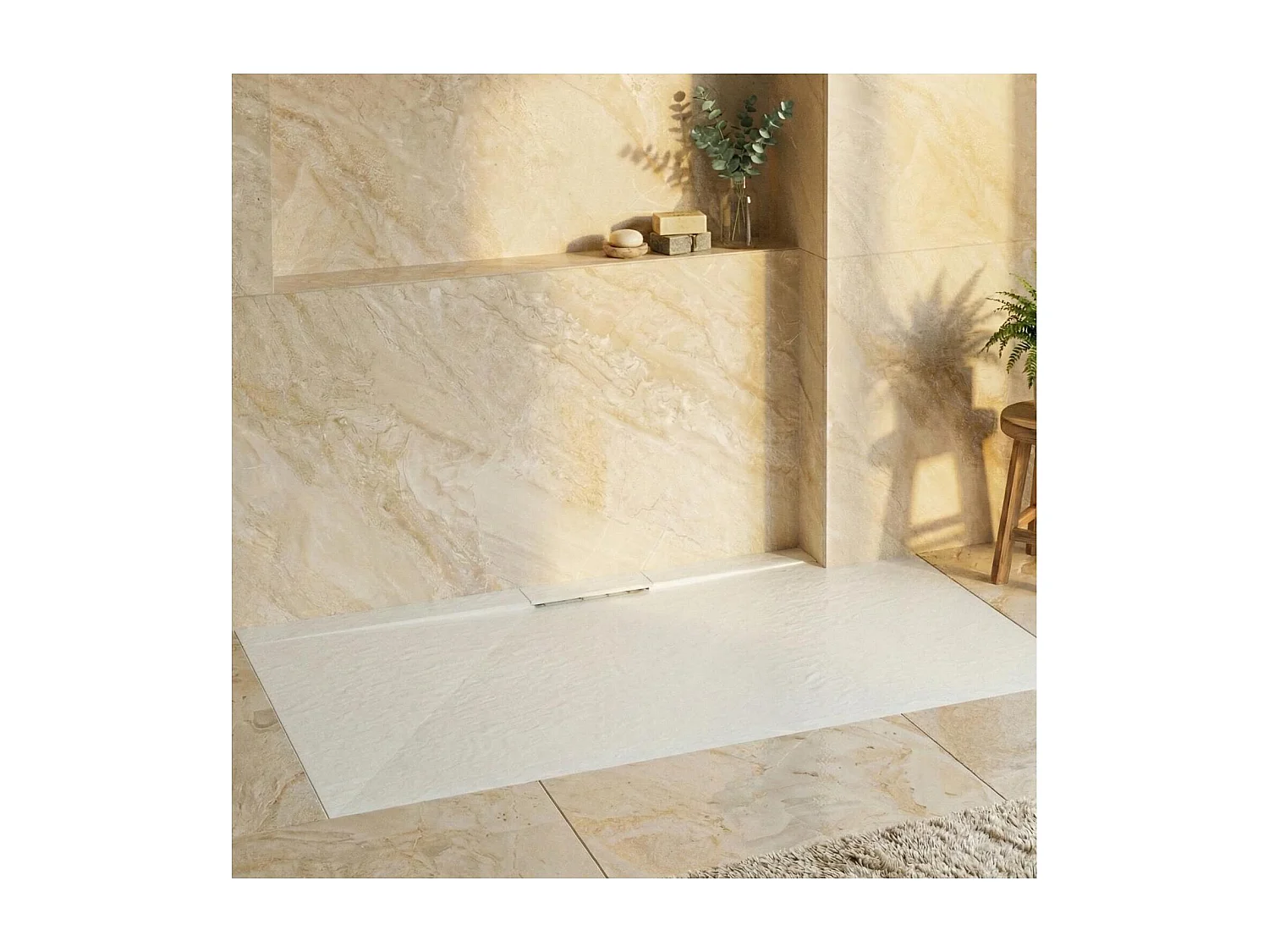 LIVA extraflache Schieferoptik Wand-Duschwanne 120x90