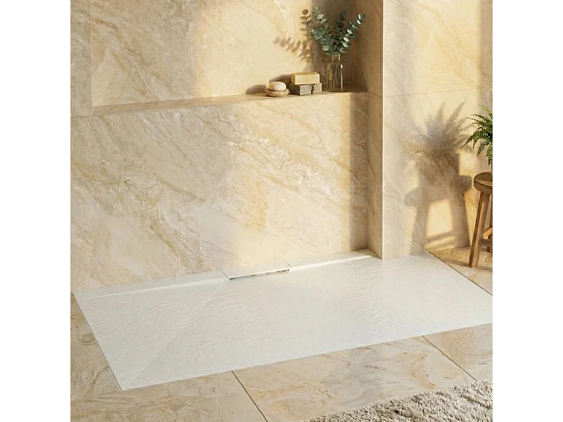 LIVA extra vlakke wanddouchebak in leisteenlook 120x90