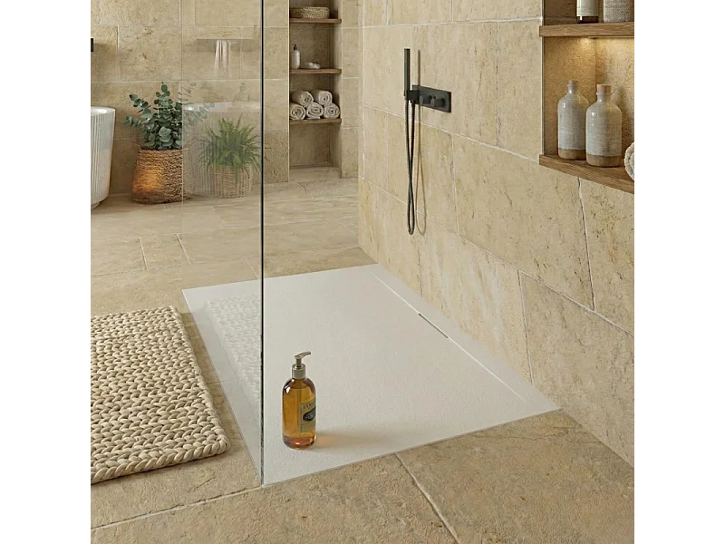 LIVA extra vlakke wanddouchebak in leisteenlook 120x90