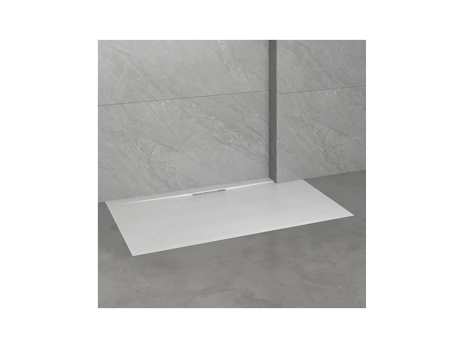 Receveur de douche mural aspect ardoise extra-plat blanc - Bonde incluse