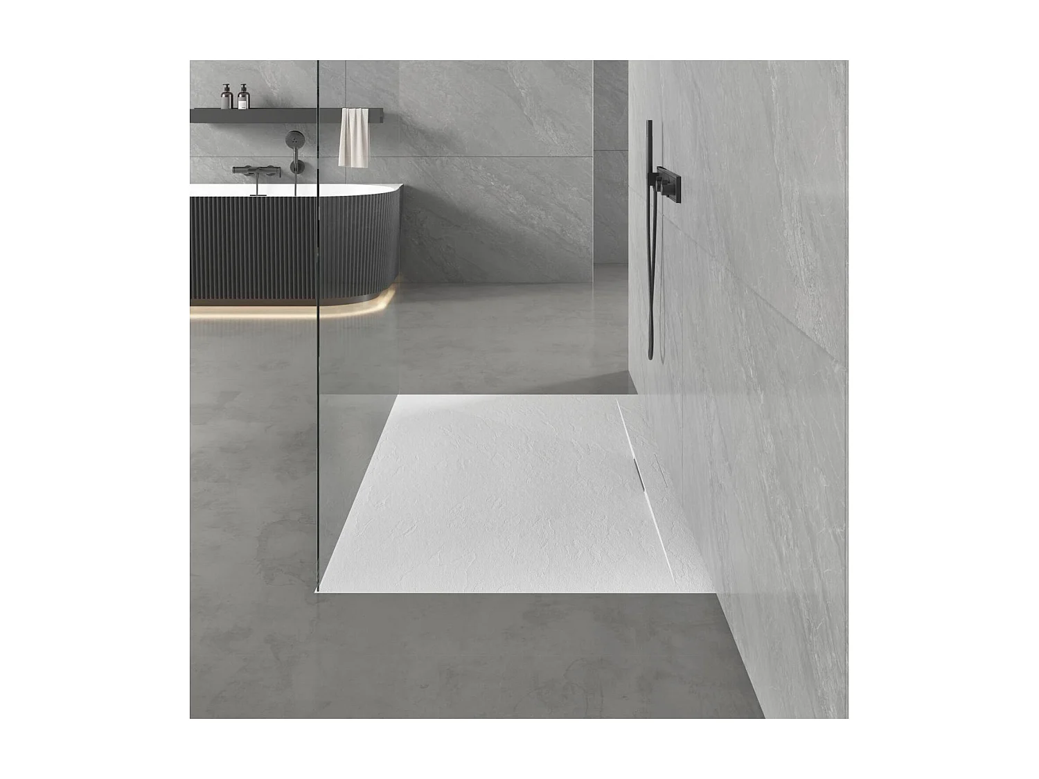 LIVA extra vlakke wanddouchebak in leisteenlook 140x90cm 140x90