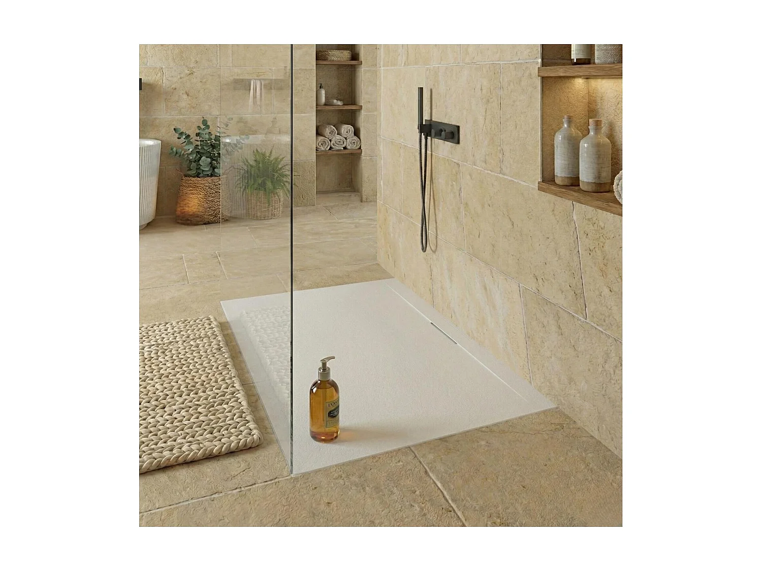 LIVA extraflache Schieferoptik Wand-Duschwanne 140x90