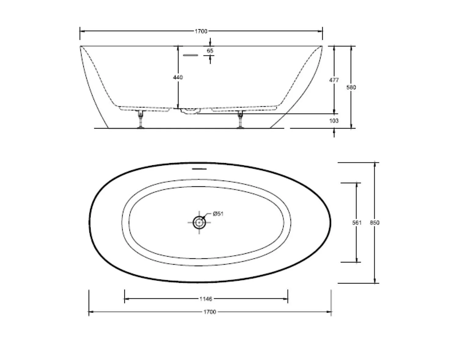 Bañera exenta BAÏA de acrílico blanco de 170 cm