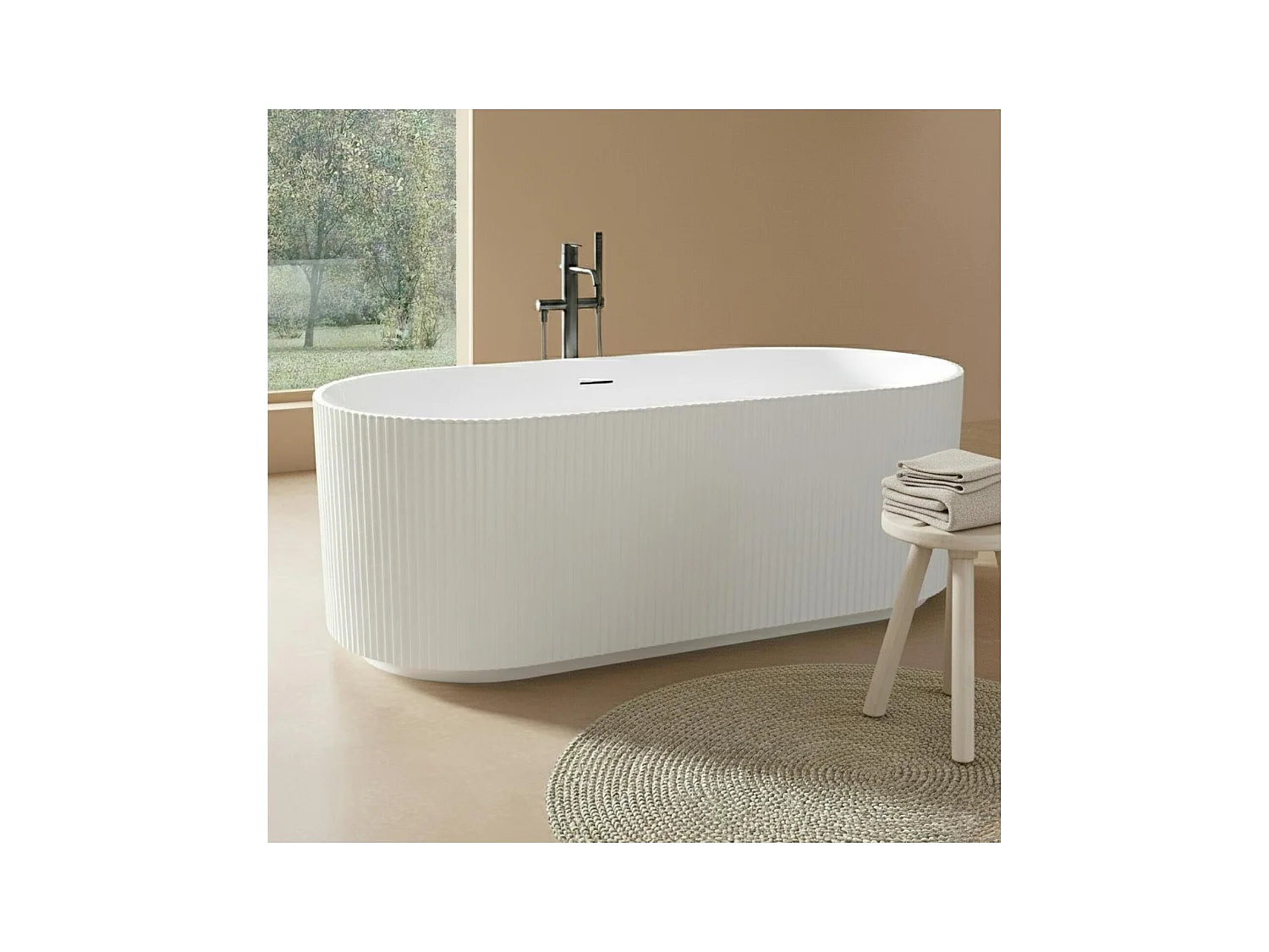 Bañera exenta acanalada acrílica blanca STRIA de 170 cm