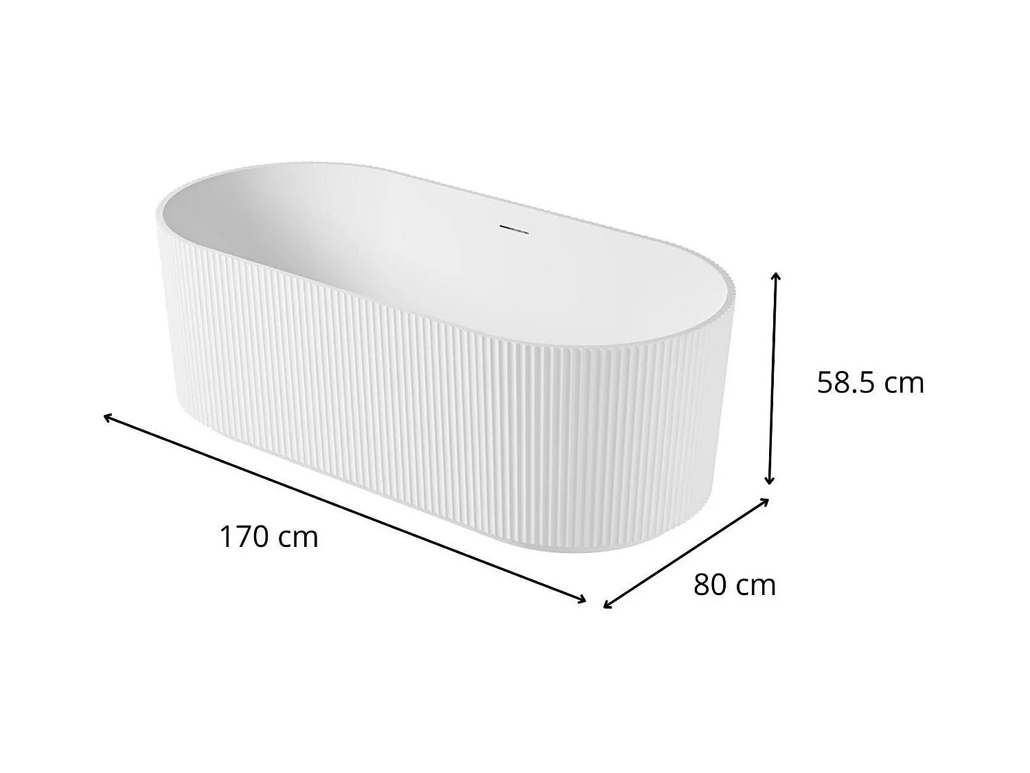 Bañera exenta acanalada acrílica blanca STRIA de 170 cm